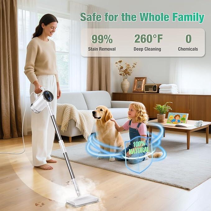 11-in-1 Steam Mop - Detachable Handheld Steam Cleaner with 380mL Tank, 260℉ Floor Steamer for Hardwood, Tile, Grout, Windows, Bath & Kitchen - 3-Level Steam Control, Multi-Purpose Floor Steam Cleaner - NeatNest