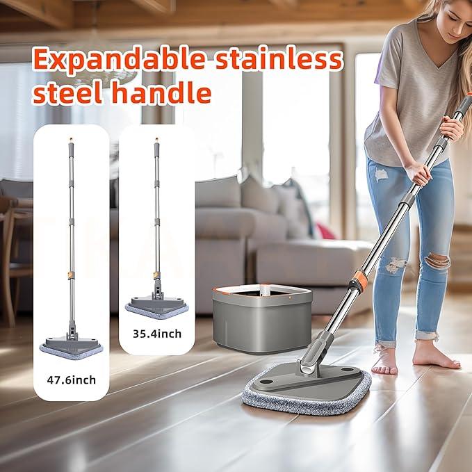 KZKR Spin Mop and Bucket Set with 10 Replaceable Microfiber Mop Pads with Self Separation Dirty and Clean Water System, Self Wringing 360° Rotating Square Mop Head for Hardwood Tile Marble Floors - NeatNest