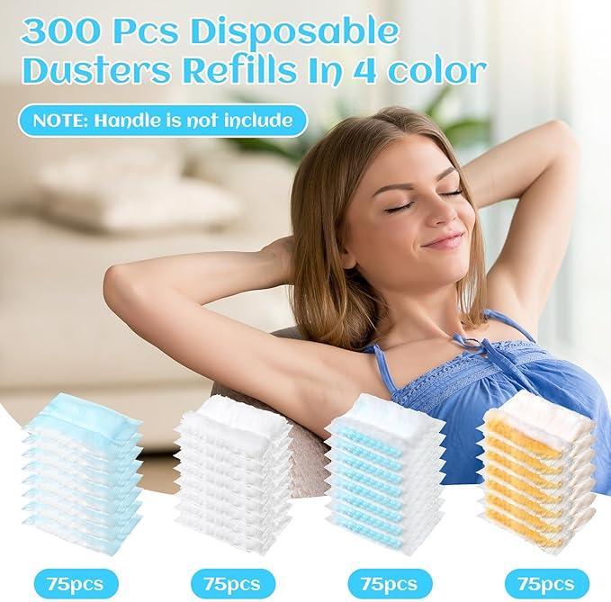 Mimorou 300 Pcs Disposable Dusters Refills Bulk Heavy Duty 180° Multi Surface Replacement Dusters for Cleaning Ceiling Fan with Microfibers Unscented (Light Colors) - NeatNest