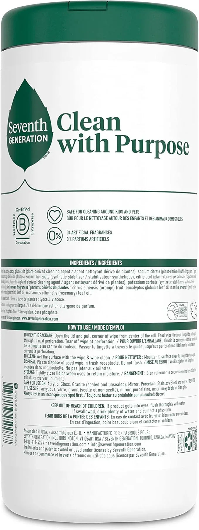 Seventh Generation Multi-Surface Cleaning Wipes, Garden Mint Scent, Cuts Grease & Grime, 35 Wipes - NeatNest