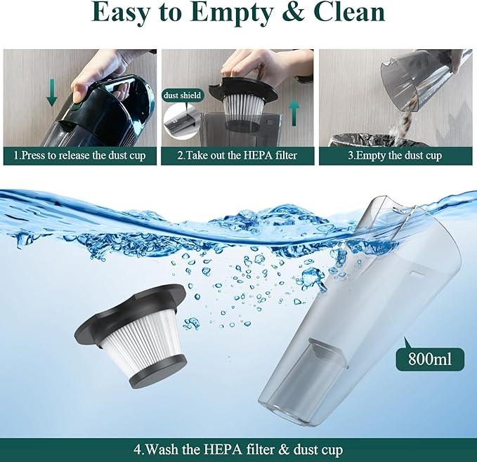 Minthouz Handheld Vacuum Cordless, Strong Suction Car Vacuum Cleaner with LED Light, Long Runtime Hand Vacuum Cordless Rechargeable, Hand Held Vac with Charging Base for Home/Car/Pet/Office - NeatNest