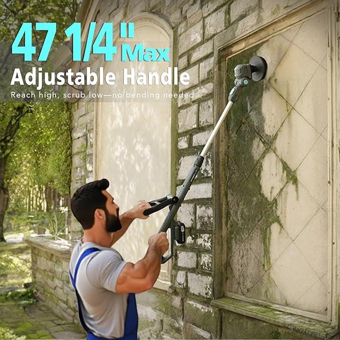 20V Cordless Spin Scrubber with Replaceable Battery, Electric Cleaning Brush with Long Handle & 8 Brush Heads for Outdoor, Bathroom, Tile, Grout, Shower, Bathtub - NeatNest