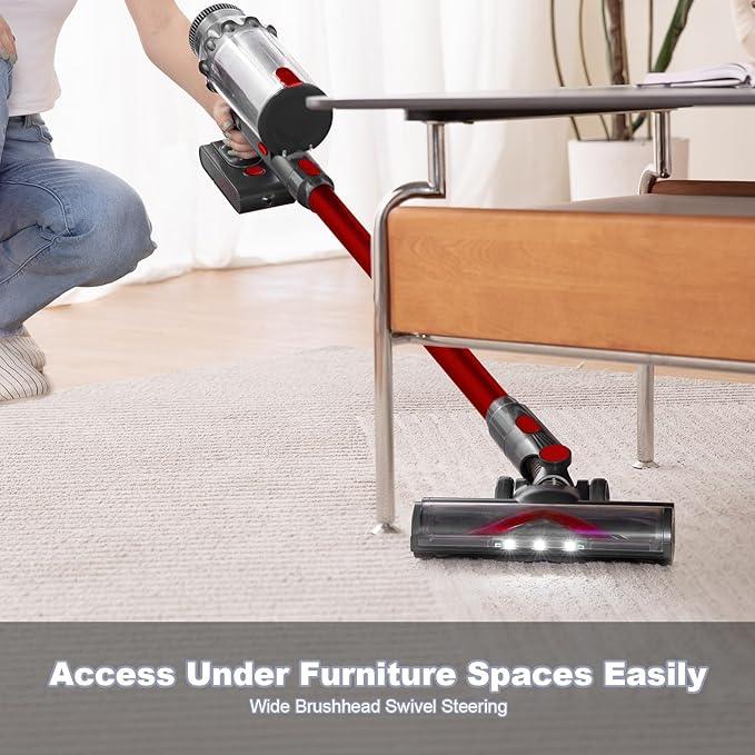 Vacuum Cleaners for Home - Cordless Stick Vacuum Cleaner, Lightweight High Power Vac for Pet Hair Carpet Hardwood Floor, Handheld Portable Wireless Rechargeable Battery Household Vac,Red - NeatNest