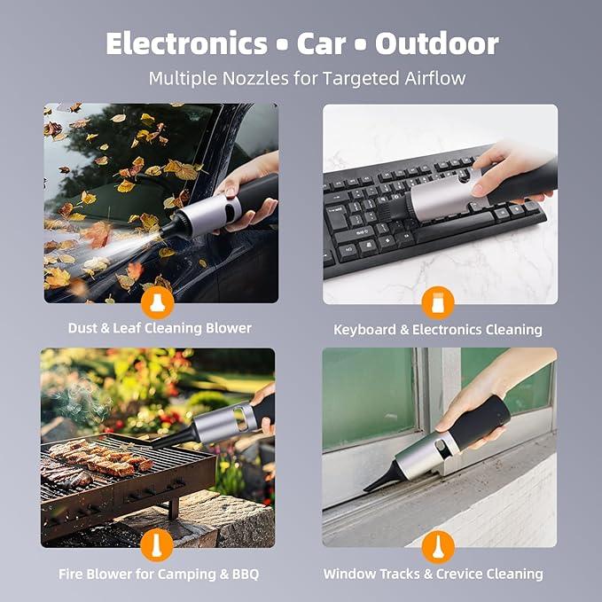 Electric Air Duster, High Pressure Cordless Air Blower to Replace Compressed Air, 110000RPM with 4 Adjustable Speed Levels, Metal Body with Silicone Grip for PC, Keyboard, Car & Light Outdoor Cleaning - NeatNest