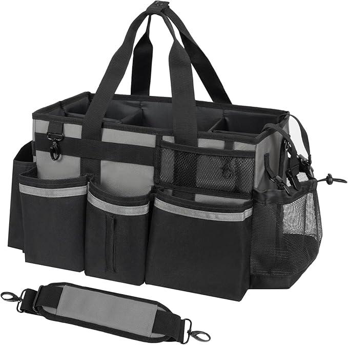 Wearable Cleaning Caddy, Cleaning Caddy Supplies Organizer with Handle & Shoulder Straps for Housekeepers, Under Sink & Car Cleaning Tool Organizers Bag with 4 Foldable Divider (MediumGrey) - NeatNest