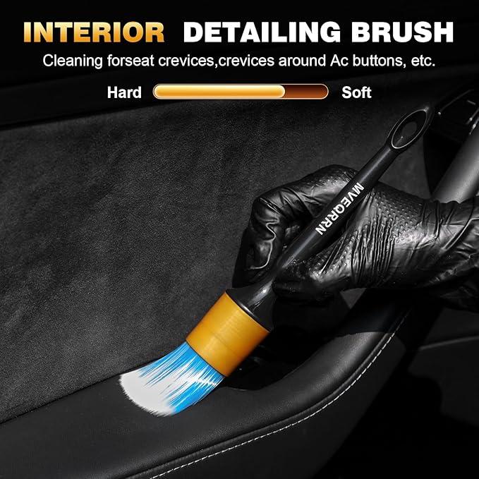 10PCS Car Detailing Brush Set,Boars Hair Car Cleaning Detail Brush kit,Ultra Soft No Scratch Car Dust Brush,Car Interior Detailing Brushes Kit,Detail Brushes Car Detailing for Interior Exterior(gold) - NeatNest