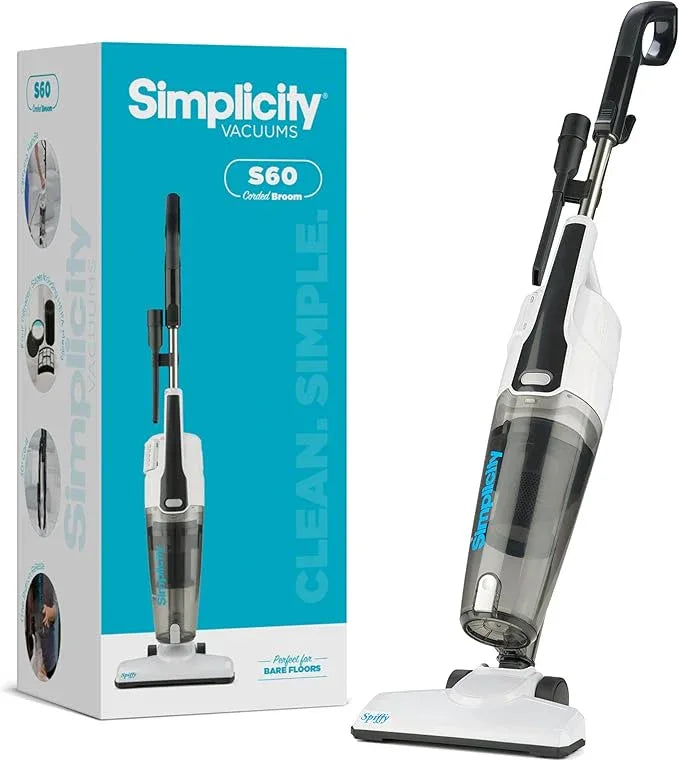 Simplicity Vacuums Corded Stick Vacuum Cleaner - Bagless, Two Speeds, HEPA Filter, Ideal for Hardwood & Tile, S60 Spiffy - NeatNest