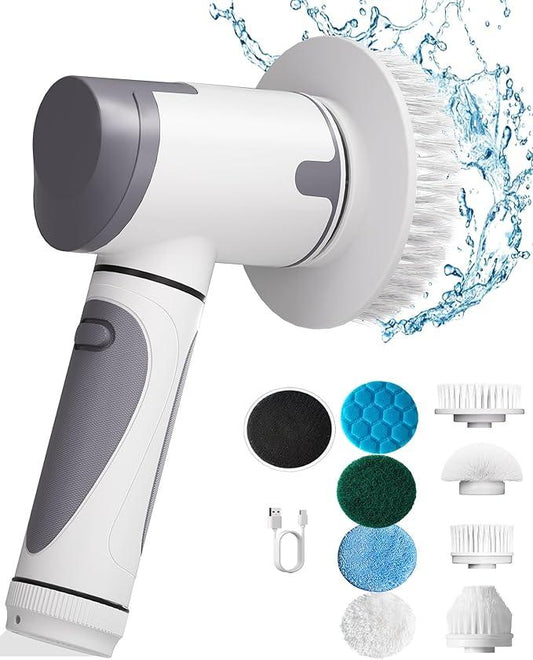 Electric Spin Scrubber,Power Scrubber Dual Speeds Cordless Shower Scrub Brush with Handle,Cleaning Brush with IPX7 Waterproof,8 Brush Heads for Kitchen,Tile,Tub (Short Purple) - NeatNest