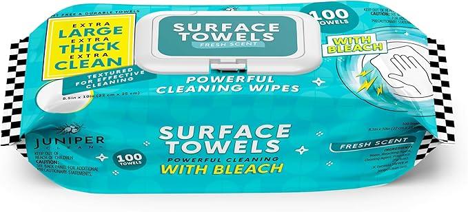 Single Surface Wipes with Bleach, Thick & Large Dispose, All-Purpose Cleaner for Bathroom, Kitchen, Office, 100 Count Soft Flow, Biodegradable, Fresh Scent - NeatNest