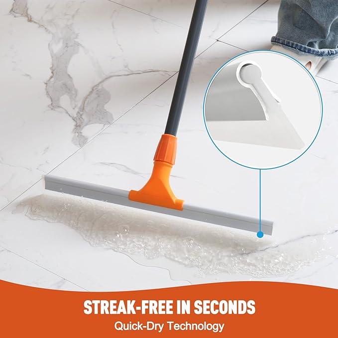 Silicone Floor Squeegee for Shower Glass, Floor, and Garage - Heavy-Duty Pet Hair Remover, Bathroom Tile Cleaner, Window Wiper - Flexible, No Streaks, Compact Storage - NeatNest