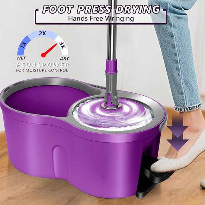 Spin Mop and Bucket with Wringer Set,Masthome 360°Spinning Bucket System with 3 Reusable Pads,EasyWring Microfiber Mop and Buckets for Floor Cleaning, Wet Dry Floor Mop for Home & Office - NeatNest