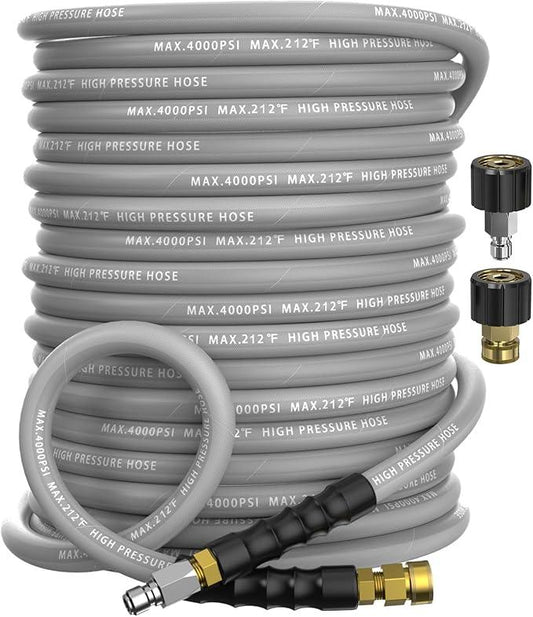 Pressure Washer Hose 100FT 4000 PSI, Kink Resistant Steel Braided Layer & NonMarking Rubber for Hot/Cold Water, High Power Washer Hose With 3/8 Inch Quick Connect & M22 Fitting, Gray - NeatNest
