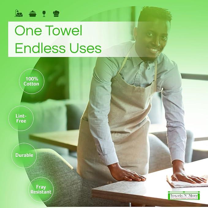 Towels N More 24 Pack 16x19 Bar Mop Towels White Absorbent Cotton Kitchen Towels - Quick Drying Towels - for Home, Restaurant, Bar Glass Cleaning Towels, Chef/Cook Etc. 30 oz - NeatNest