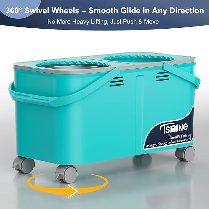 Gen 2 Smart Mop Bucket – 2025 with Wringer on Wheels,Clean & Dirty Water Separation,Spin Mop and Bucket with 6 Reusable Mop Heads, 360° Swivel Wheels for Home Cleaning-Blue - NeatNest