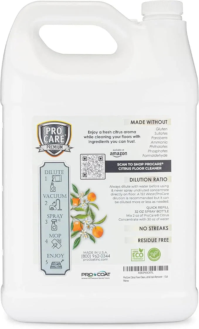ProCare Citrus Floor Cleaner Concentrate (Made in USA) | Vinyl, Wood, Tile, Stone & Laminate Floor Cleaner For Mopping, Household Supplies, Cleaning Solution For Kitchen & Bathroom - 1 Gallon - NeatNest
