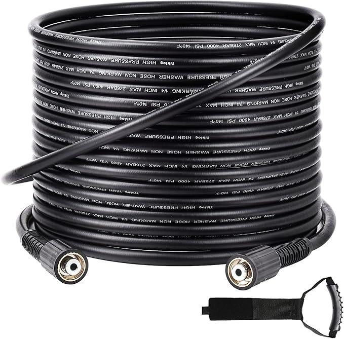 Pressure Washer Hose 50FT 1/4”, 4000 PSI Kink Resistant High Pressure Hose M22 14mm Thread, Flexible Extension Replacement Hose with Hose Organizer for Power Washing - NeatNest