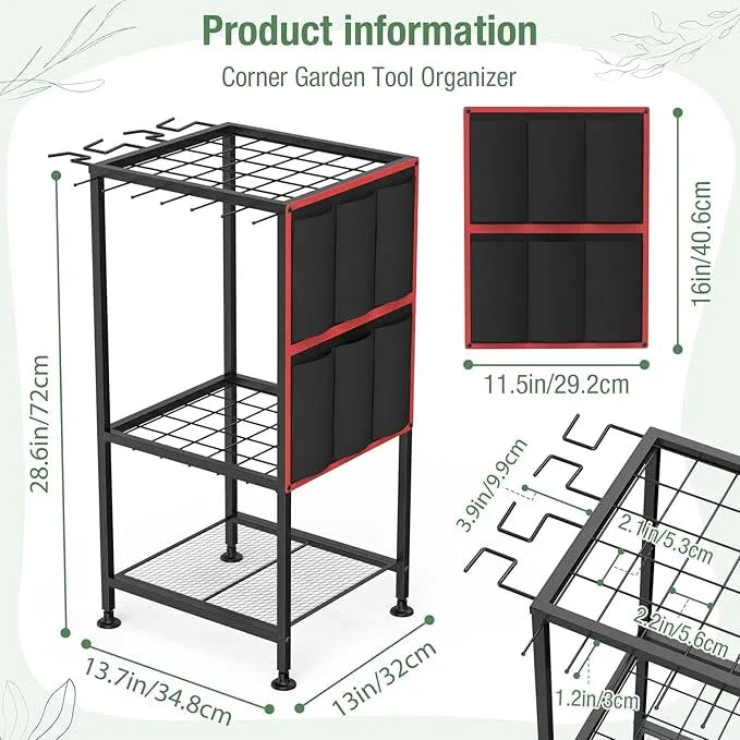 Garden Tool Organizer,Metal Yard Tool Organizer,Holds 50 Long-Handled Tools/Rakes/Brooms,Side Garden Pocket,Heavy Duty Steel Yard Tool Storage Rack for Garage,Shed, Outdoor - NeatNest