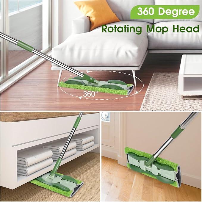 MASTERTOP Microfiber Mop - Flat Floor Mops Wet Dry Dust Mop with 4 Washable Pads & 52.4'' Stainless Steel Handle for Hardwood Laminate Tile Floor Cleaning - NeatNest