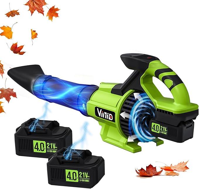Vinid Leaf Blower Cordless, 21V Powerful Brushless Electric Leaf Cleaner Lightweight, 32,000 RPM, 710 CFM, with 2×4.0Ah Batteries and Charger, 3 Speed Modes, Suitable for Lawn Care, Garden and Patio - NeatNest