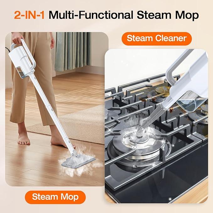 ScrubWiz 10-in-1 Steam Cleaner, Steam Mop & Handheld Steam Cleaner, 350ml Water Tank, 10s Fast Heating, 2 Steam Modes, Portable Steamer for Kitchen, Floor, Tiles, Home, BBQ Grill, Ergonomic Handle - NeatNest