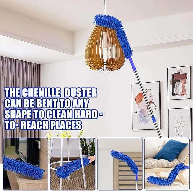 Ceiling Fan Cleaner Duster with 80" Extension Pole, Flexible and Washable Chenille Fan Duster for High Ceiling Fan Blades Light Fixtures Furnitures - NeatNest