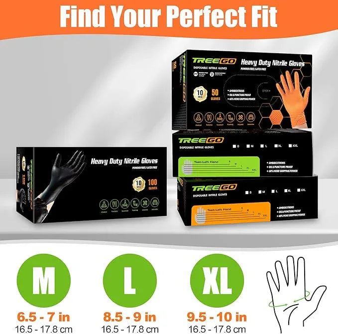 TREEGO Orange Nitrile Gloves 10 Mil Disposable Rubber Mechanic Gloves, Heavy Duty Diamond Grip for Automotive, Latex Free Industrial Work Gloves, 100 Count Large - NeatNest