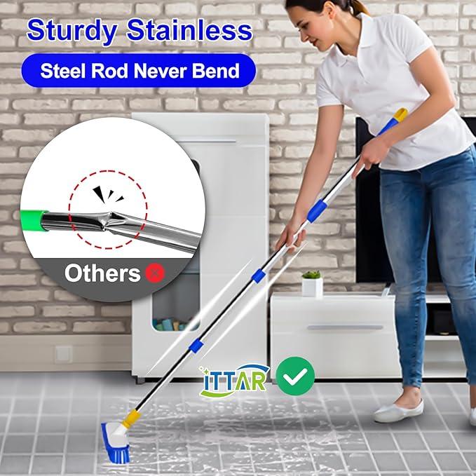 ITTAR 12" Wide Floor Scrub Brush with Long Handle, 2-in-1 Deck Cleaning Brush with 55" Extendable Pole, Heavy-Duty Tub Tile Scrubber Cleaner Brush for Shower Floor, Kitchen, Patio, Garage, Restaurant - NeatNest