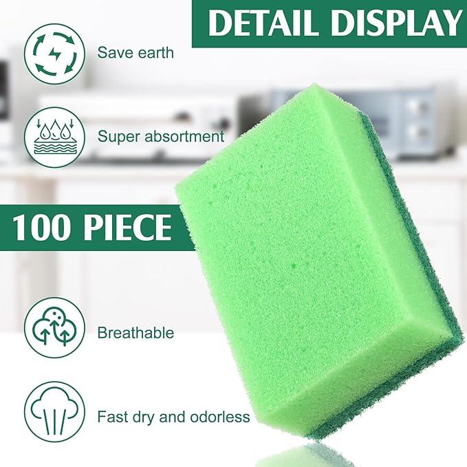 Patelai 100 Pcs Heavy Duty Cleaning Scrub Sponges for Kitchen Abrasive Scrubber Sponge Bulk One Scouring Scrubbing One Absorbent Dish for Washing Dishes Kitchen, Assorted Colors - NeatNest