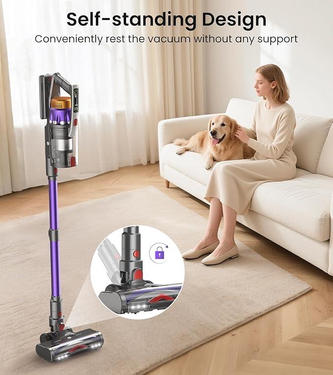 NADALY Cordless Vacuum Cleaner, 650W 55KPA 70Mins Vacuum Cleaners for Home, Anti-Tangle, Self-Standing Stick Vacuum Cordless Rechargeable, Lightweight Vacuum for Hardwood Floors/Pet Hair/Carpet - NeatNest