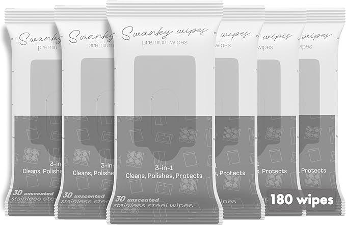 Swanky Stainless Steel Cleaner Wipes - Grime & Grease Remover Kitchen Cleaning Supplies - Clean & Shine, For Stove Top, Refrigerator, Sink, Oven, & Household Appliances - Soft Wipes, 180 Count - NeatNest