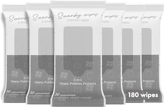 Swanky Stainless Steel Cleaner Wipes - Grime & Grease Remover Kitchen Cleaning Supplies - Clean & Shine, For Stove Top, Refrigerator, Sink, Oven, & Household Appliances - Soft Wipes, 180 Count - NeatNest
