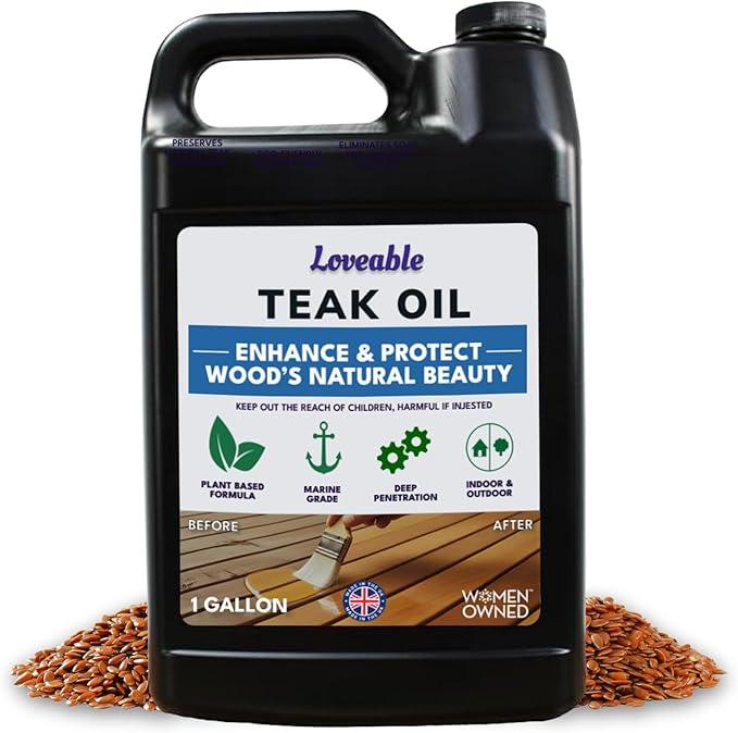 EcoDecors Loveable Teak Oil – 1 Gallon, Indoor and Outdoor Wood Protector, Marine-Grade, Plant-Based Formula, Deep-Penetrating Teak Treatment for Patio, Garden, Shower & Boat Wood Furniture - NeatNest