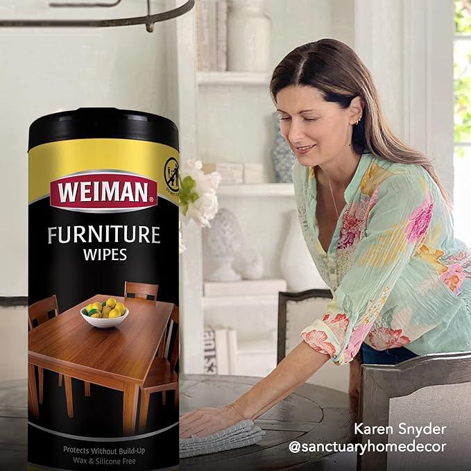 Weiman Wood Polish and Cleaning Wipes, For Furniture Cleaner, Protect from Watermarks, Stains & Aging, No Build-Up, UVX-15 Prevent Drying, Fading & Discoloration, 2 Pack with Microfiber Cloth - NeatNest