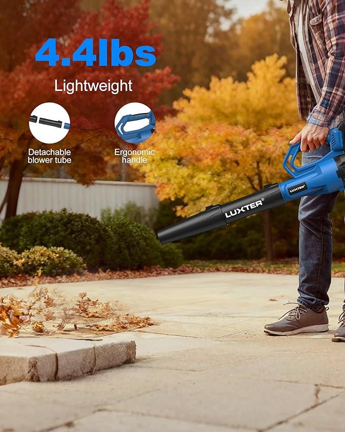 LUXTER Cordless Leaf Blower 320 CFM & 120 MPH 20V Brushless Electric Leaf Blowers 2-Levels Variable Speed with 2 X 4.0Ah Battery and Charger Included Blower for Lawn Care, Yard, Leaves, Dust, Snow - NeatNest