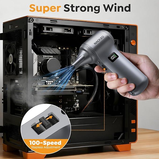 Compressed Air Duster-230000RPM Super Power Electric Air Duster, 100-Level Adjustable Inflatable Air Blower with LED Light and Display Screen, Dust Blower for Computer, Keyboard,House, Outdoor and Car - NeatNest