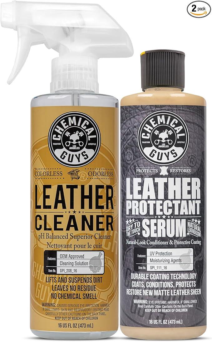 Chemical Guys Leather Cleaner & Leather Serum Kit for Car Interiors, Furniture, Apparel, Shoes, Boots, and More (Works on Natural, Synthetic, Pleather, Faux Leather and More), 16 fl oz - 2 Items - NeatNest