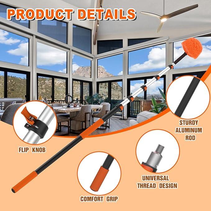 30FT Reach Cobweb Duster with Extension Pole, High Ceiling Long Duster with 5-24FT Telescoping Pole, Spider Web Brush for Indoor Outdoor Use - NeatNest
