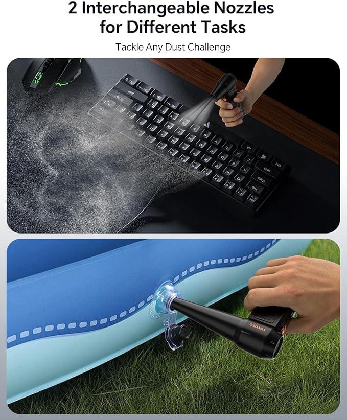 Compressed Air Duster, 300000RPM Powerful Electric Air Duster Rechargeable with LED Light and Brushless Motor, 4-Gear Cordless Mini Air Blower for Keyboard, Computers, Car, Outdoors (Black) - NeatNest