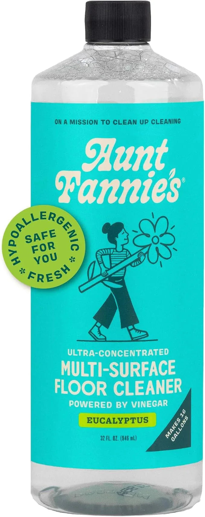 Aunt Fannie's Ultra Concentrated Floor Cleaner Vinegar Wash, Multi-Surface Solution For Mopping, Makes 16 Gallons, Eucalyptus Scent, 32 oz. (Pack of 1) - NeatNest