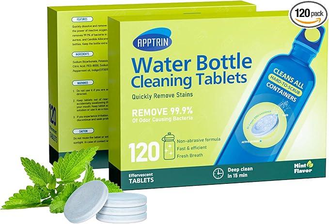 Water Bottle Cleaning Tablets, Bottle Clean Tablet for Hydration Bladders, Stainless Steel, Tumblers, and Glass Bottles,120 count (Pack of 1), Mint - NeatNest