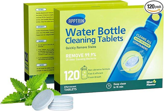 Water Bottle Cleaning Tablets, Bottle Clean Tablet for Hydration Bladders, Stainless Steel, Tumblers, and Glass Bottles,120 count (Pack of 1), Mint - NeatNest