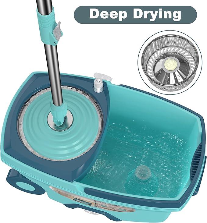 Spin Mop and Bucket System, Mop and Bucket with Wringer Set,Mops for Floor Cleaning,Household Supplies Tools with 6 Replacement Refills,61" Extended Handle for Household Hardwood Floor - Green - NeatNest