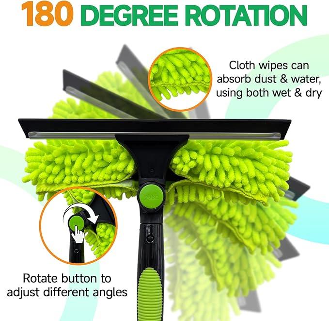 Professional 152" Window Squeegee Cleaner Tool with Extension Pole, 2-in-1 Squeegee for Window Cleaning Kit with Scrubber and Rotating Head, Window Cleaner for Car, Sliding Door, Shower Glass Door - NeatNest