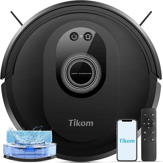 Tikom Robot Vacuum and Mop Combo, 5000Pa Robotic Vacuum Cleaner, 150 Min Max, App & Remote Control, Ideal for Hard Floor, Carpet, Pet Hair, Self-Charge(G8000 Max) - NeatNest