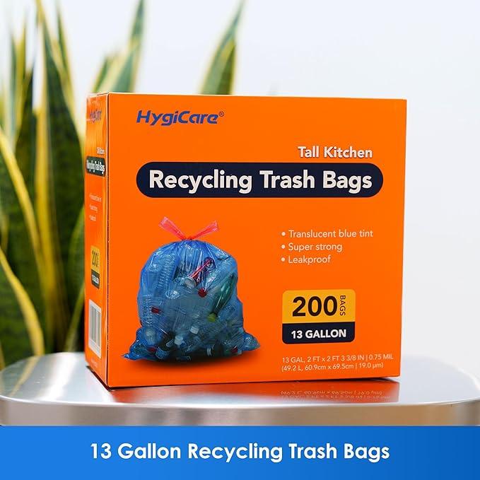 13 Gallon Recycling Trash Bags, Unscented 200 Count Drawstring Tall Kitchen Garbage Bags, Pre-Separated, Ultra Strong, Leakproof, Sturdy, Translucent Blue - NeatNest