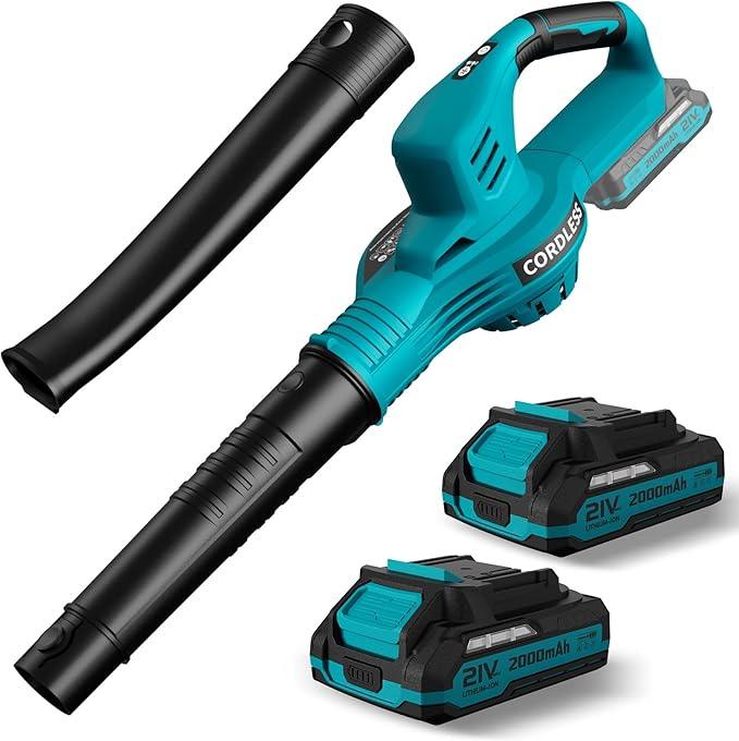 Leaf Blower Cordless - 21V Powerful Electric Leaf Blower with 2 Batteries and Charger, 2 Speed Modes, 2.0Ah Lightweight Battery Powered Leaf Blowers for Lawn Care, Patio, Dust, Blowing Leaves - NeatNest