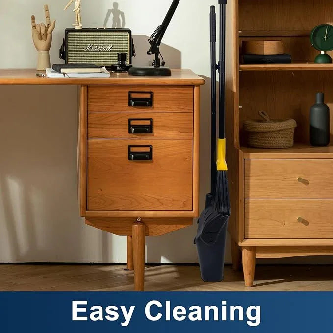 Indoor/Outdoor Heavy Duty Broom and Dustpan Set,Upright Plastic Commercial Dust Pan with 2 Brooms Perfect for Sweeping Courtyard Garage Lobby Kitchen Office Mall Market Shop Floor - NeatNest