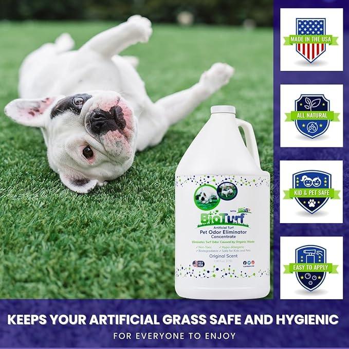 BioS+ Odor Eliminator Concentrate - Artificial Turf Cleaner for Dog Urine & Feces - Outdoor Yard Deodorizer Enzyme Odor Eliminator for Fake Grass, Patios, Kennels & Gravel - 1 Gallon - NeatNest