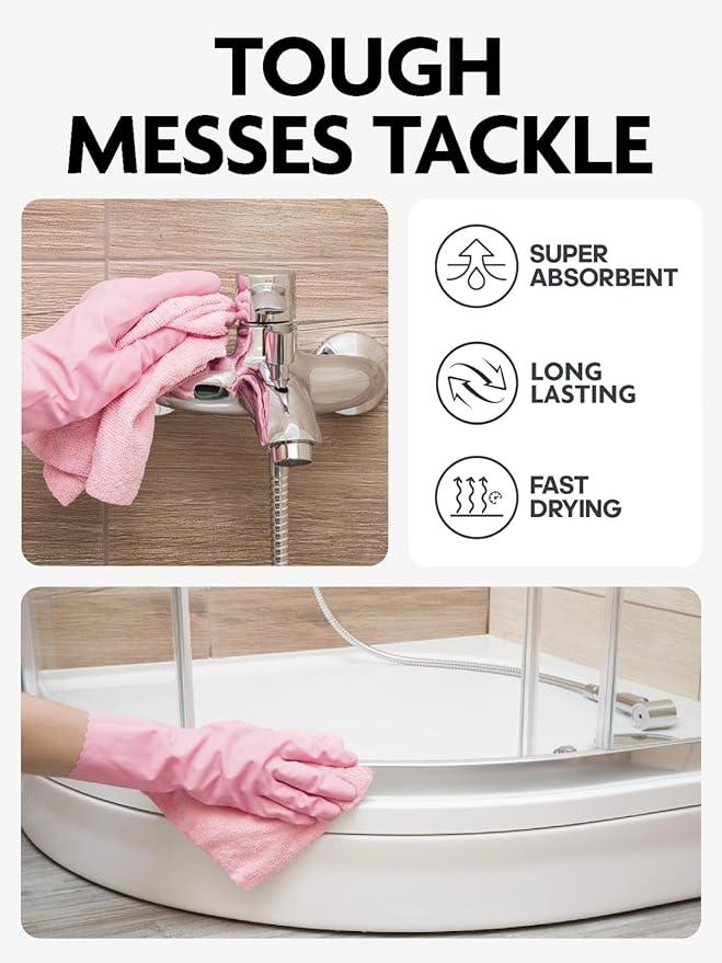 Fantasticlean Microfiber Cleaning Cloth Roll -675 Pack, Tear Away Microfiber Towels, 12" x 12", Reusable, Washable, Ultra Absorbent Dishcloth for Home Supplies, Car, Shop (9 Rolls of Pink) - NeatNest
