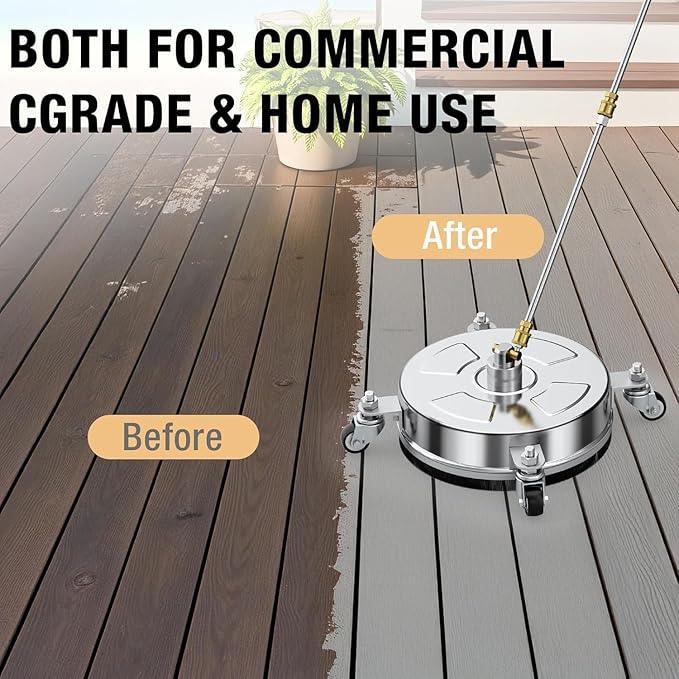 19" Pressure Washer Surface Cleaner with 4 Wheels, Stainless Steel Housing, 4000 PSI Max, 3 Connect Nozzles & 2 Extension Wands, Pressure Washer Surface Cleaner for Concrete, Patios, Sidewalks - NeatNest